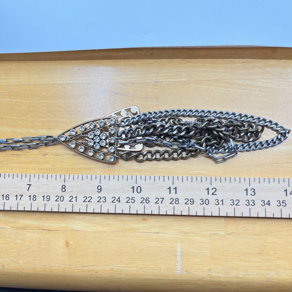 VTG Plunder Mixed Metal Tiered Drape Necklace Bronze & Silver Tone Rhinestone - Picture 15 of 15